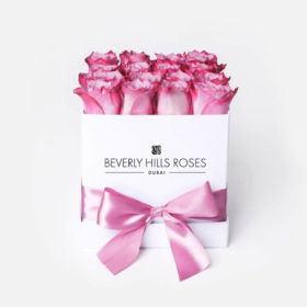 Purple Pink Roses Delivery "Candy" in White Square Box