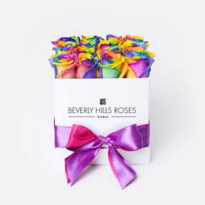 Rainbow Roses in a box for delivery in Dubai - Dozen Roses Price