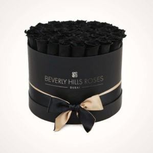 Fresh Black Roses In Round Box