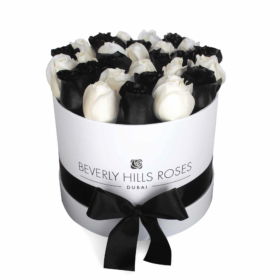 Black & White Roses in Elegance - Round White Box