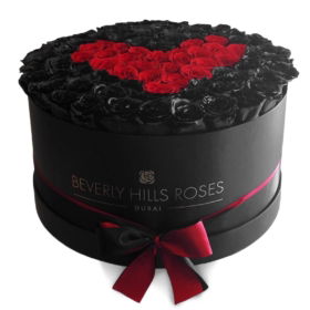 Black & Red Heart Shaped Roses In Round Box - Best Flowers Delivery Dubai "Deep Love"