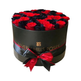 Black & Red roses Enchanted bouquet in a Medium black box