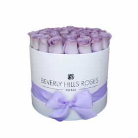 Delivery Light Purple Roses near me "Vintage" in Medium White Box