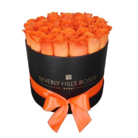 Orange Rose Bouquet - Flower Delivery Abu Dhabi " Sunset" in Medium Black Rose Box