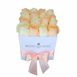 Rose Box Dubai Online Delivery Flowers White & Peach