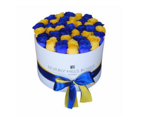 yellow & Blue roses in luxury box