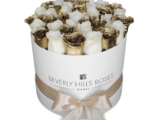 White & Gold roses in Round Box