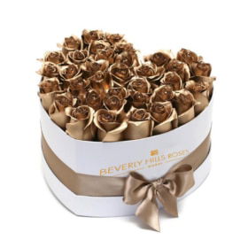 Gold roses in valentines love Heart Box