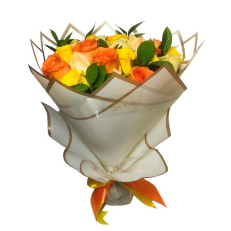 Orange Yellow Peach Roses Bouquet