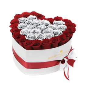 Red & Silver roses in Heart Box