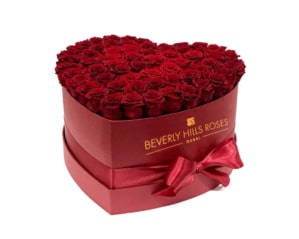 Red roses in valentines Heart Box