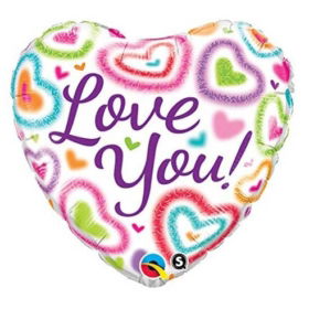 Love You Fuzzy Hearts Foil Balloon