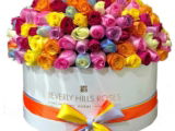 Mixed Colorful Roses in a Round Box - Roses in Radiance