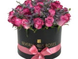 Purple Pink Roses in Candy Floss - Round Black Majestic Box