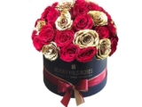 Red & Gold roses in Globe shape - Round box