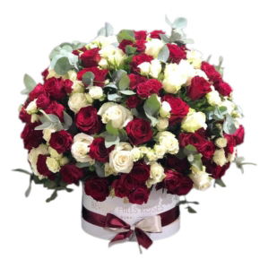 Red and White roses in Dome shape