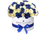 White & Blue roses in Globe shape - Round box