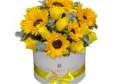 Yellow Roses & Sunflowers in Dazzle - Round Box