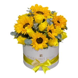 Yellow Roses & Sunflowers in Dazzle - Round Box