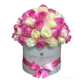 Cute Pink & White Roses - Globe Shape in Round Box