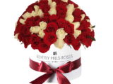 Red & White Roses In Globe Shape - 200 Roses Large Bouquet