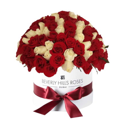 Red & White Roses In Globe Shape - 200 Roses Large Bouquet