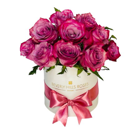 Purple Pink Roses Mini Globe In White Box