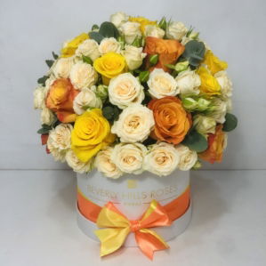 Orange Yellow Roses white box spendid