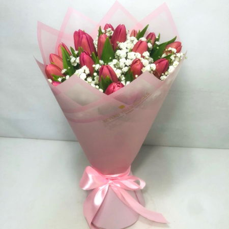 Pink Tulips Baby's Breath Bouquet - Simply Serene