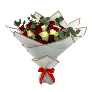 White & Red Roses Bouquet